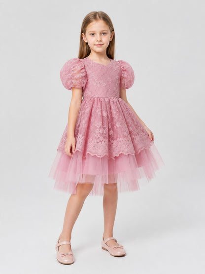 Girls' Princess Dress with Full Skirt and Lace Costume Dresses detail