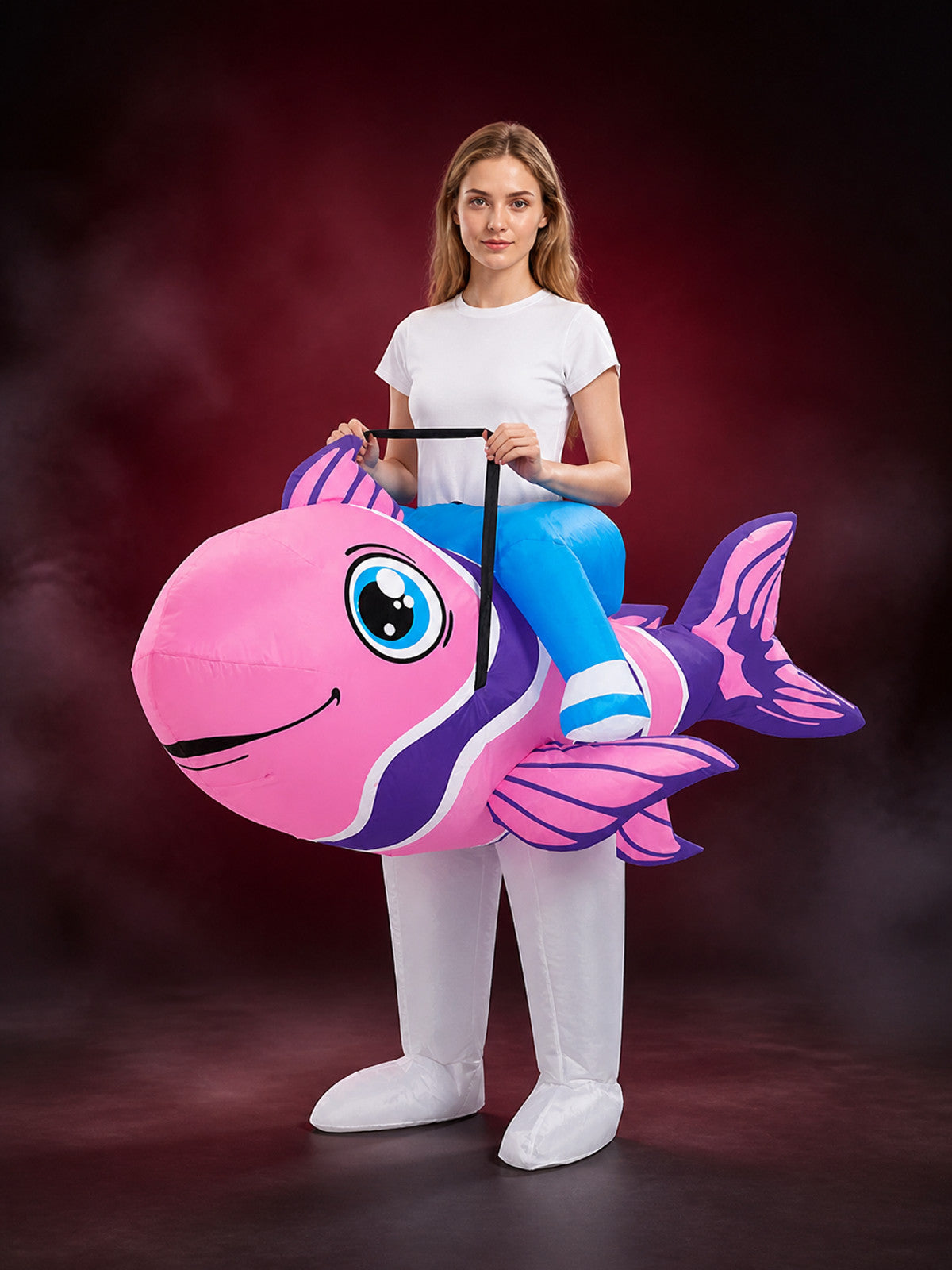 Inflatable Shark Costume With Cartoon Eyes And Fins For Halloween Party