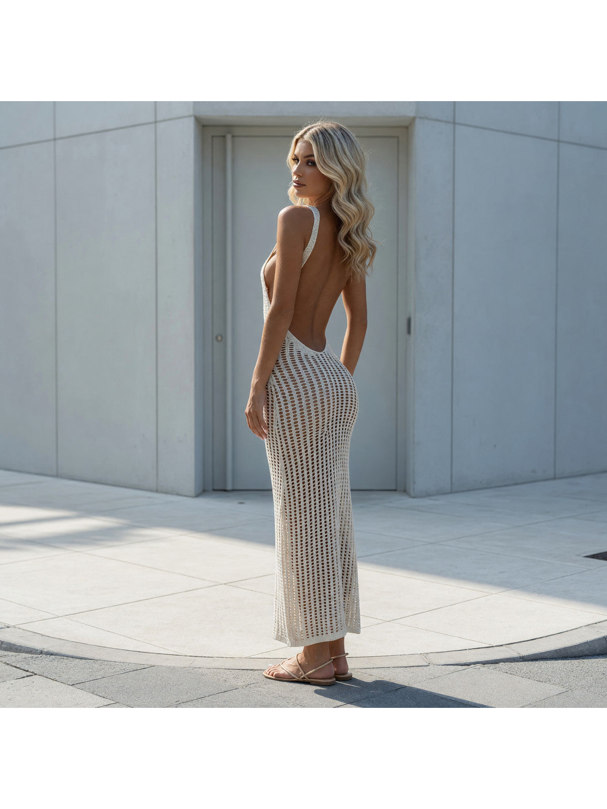 Long Strappy Mesh Dress with an Open Back