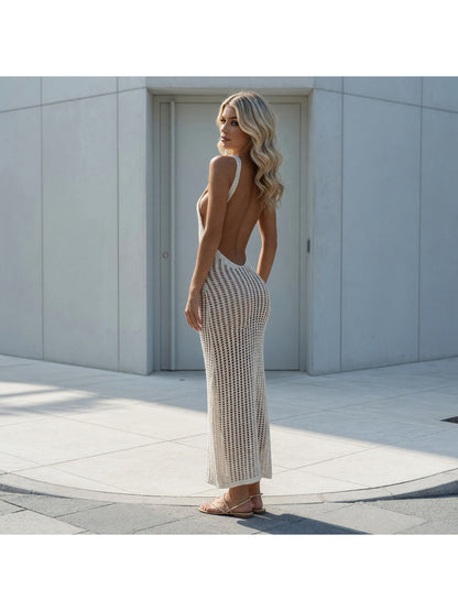 Long Strappy Mesh Dress with an Open Back