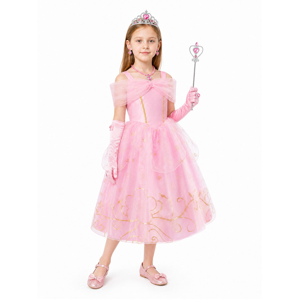 Pink Princess Costume with Crown and Bow Costume Headwear detail