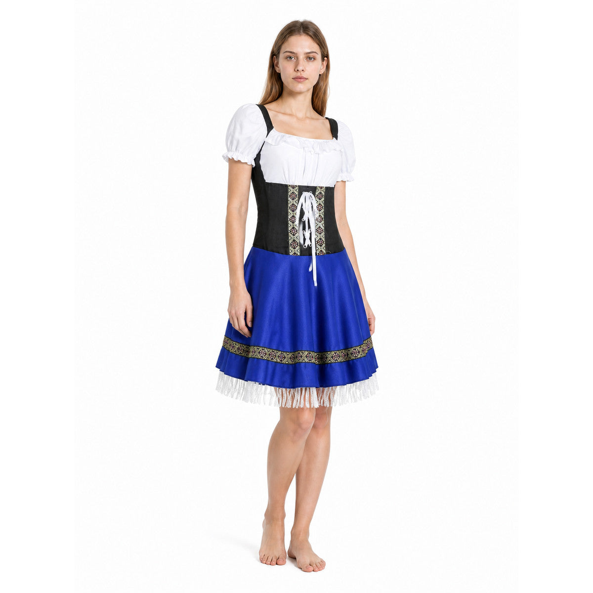 Dirndl Dress with a Corset and Full Skirt with Colorful Trim Costume Dresses detail