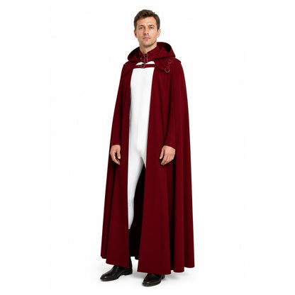 Long Dark Red Hooded Cloak with Rings Costume Capes detail