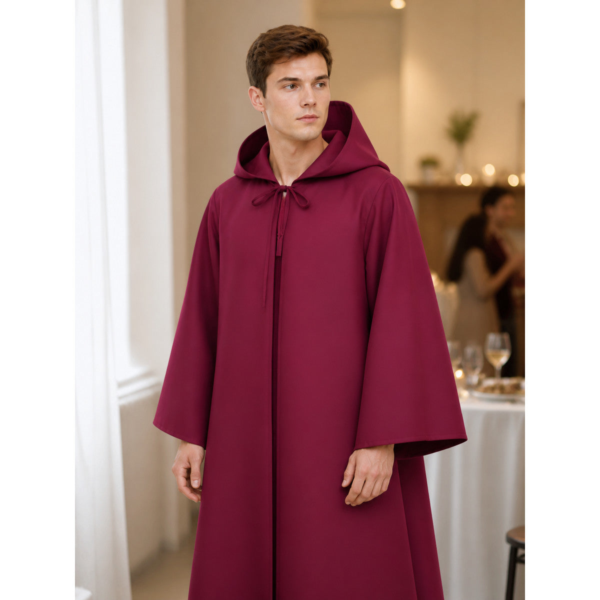 Burgundy Carnival Cloak with Pointed Hood