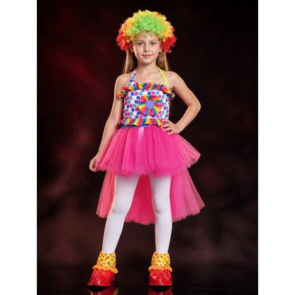 Kids' Clown Circus Costume with Polka Dot Top and Pink Tulle Skirt main product view