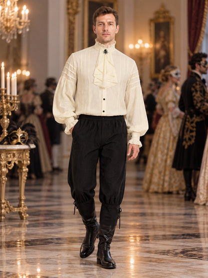 Suit with Shirt and Pants, Jabot, Beige
