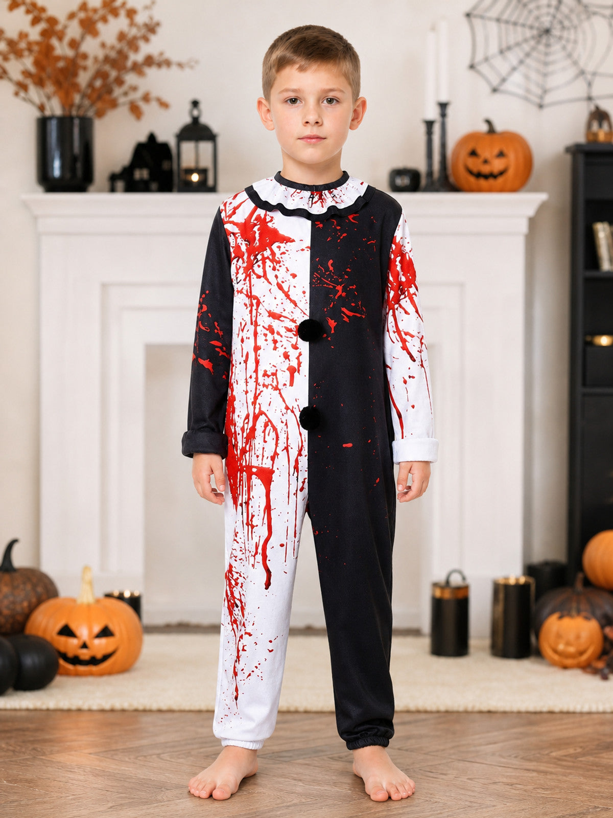 Clown Jumpsuit Costume with Red Splashes lifestyle view