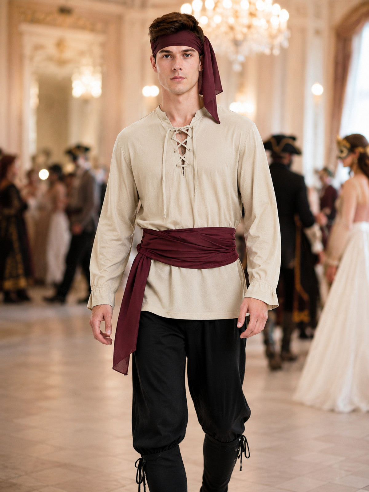 Men's Pirate Costume for Role-Playing, 8 Pieces lifestyle view