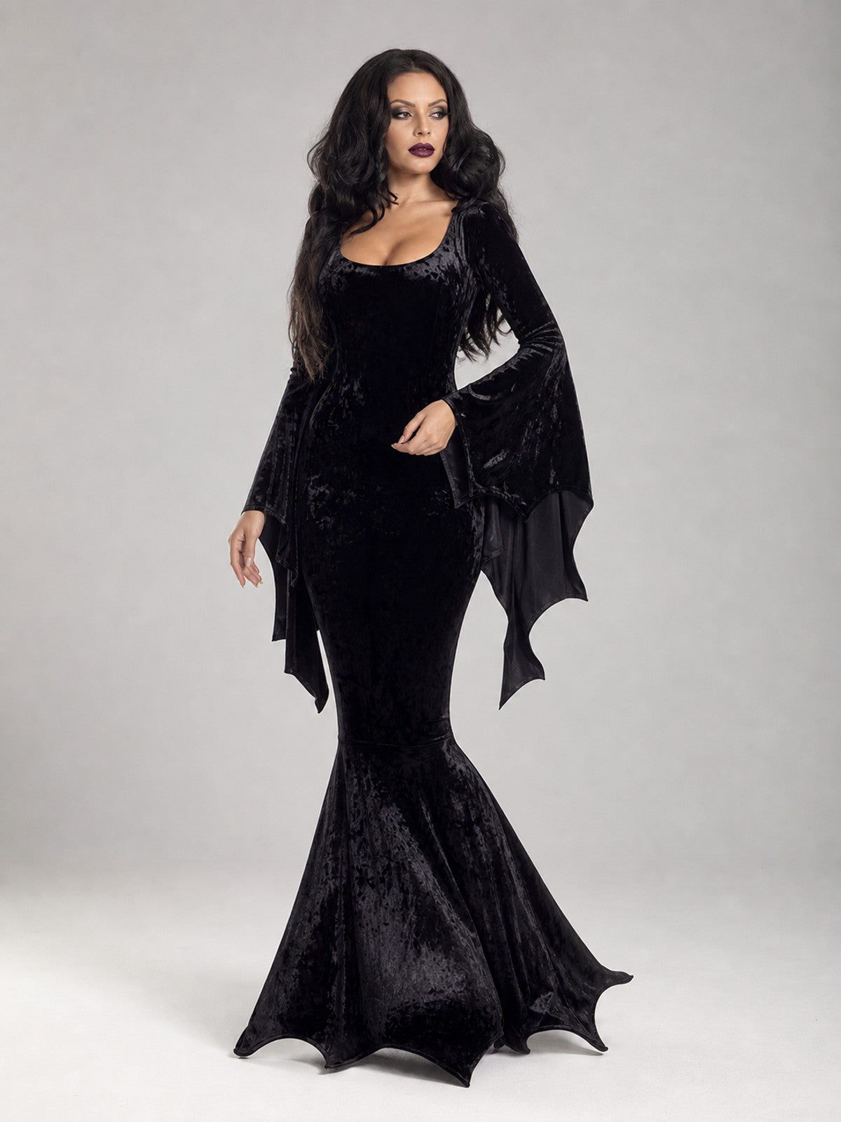 Black Cosplay Dress with Bat-Wing Sleeves