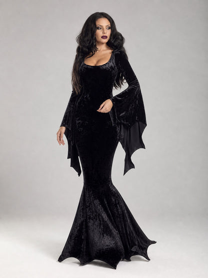Black Cosplay Dress with Bat-Wing Sleeves