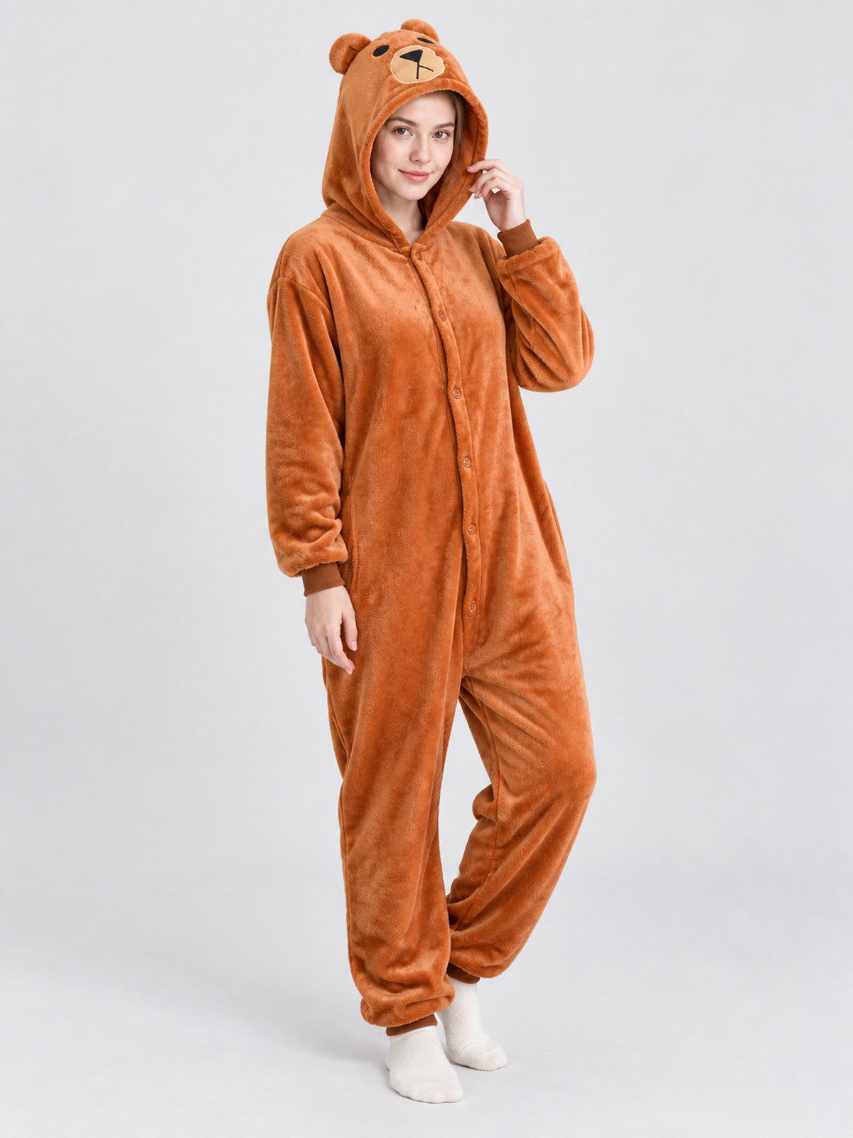 Hooded Pajama Jumpsuit with Ears and Face