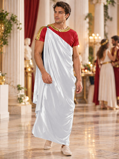 Toga Costume with One-Shoulder Draping and Gold Trim