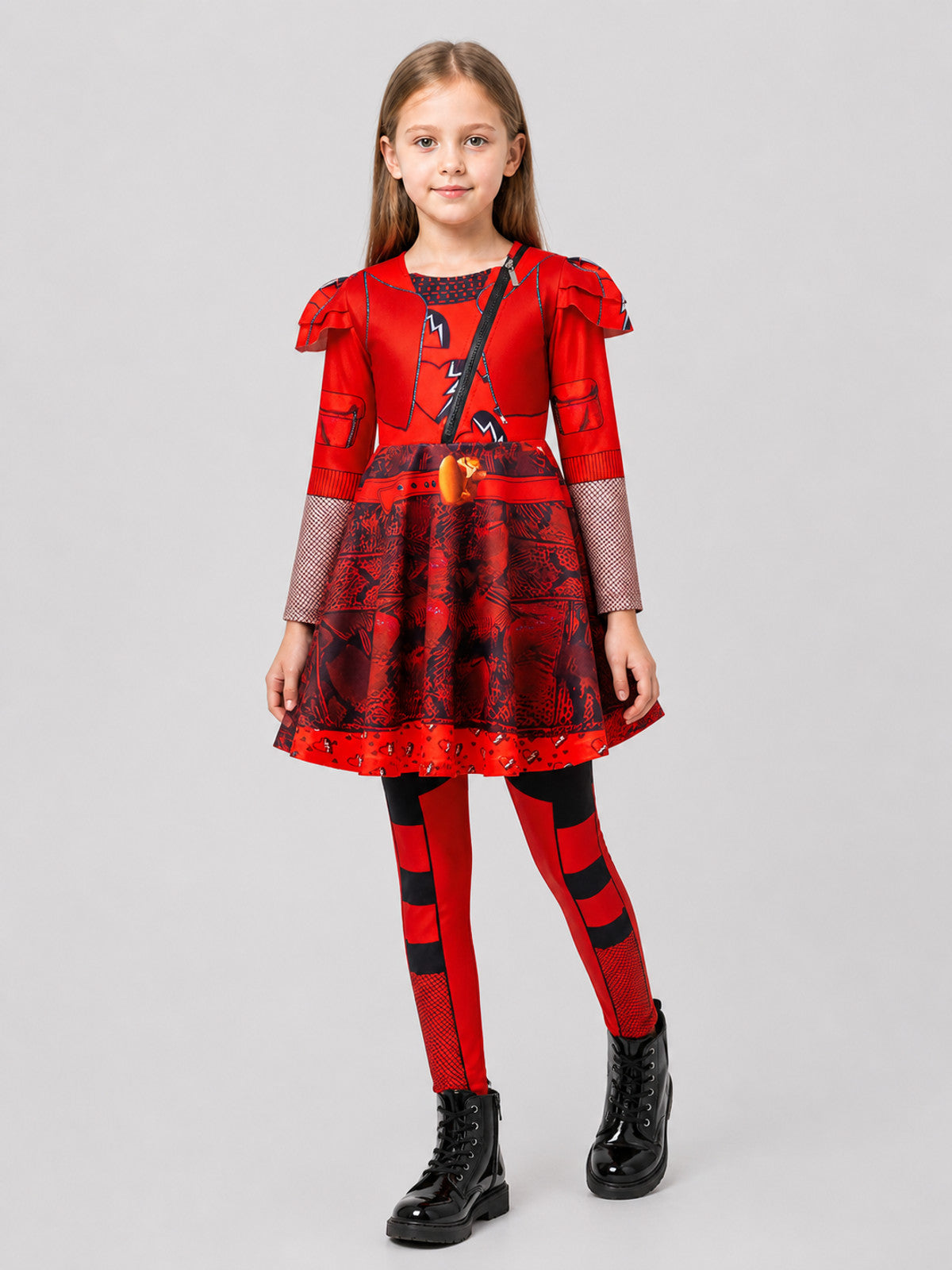Children's cosplay set: red dress and leggings