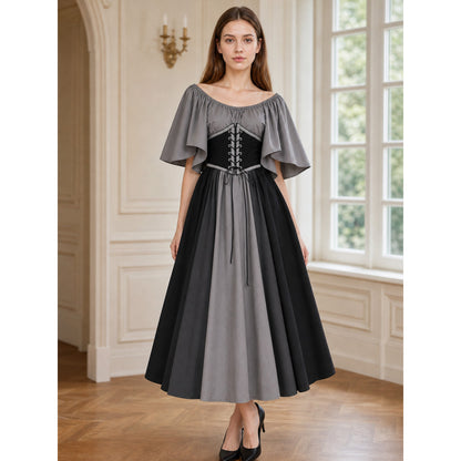 Gothic Dress with Corset, Ruffles, and Lace-Up Detail