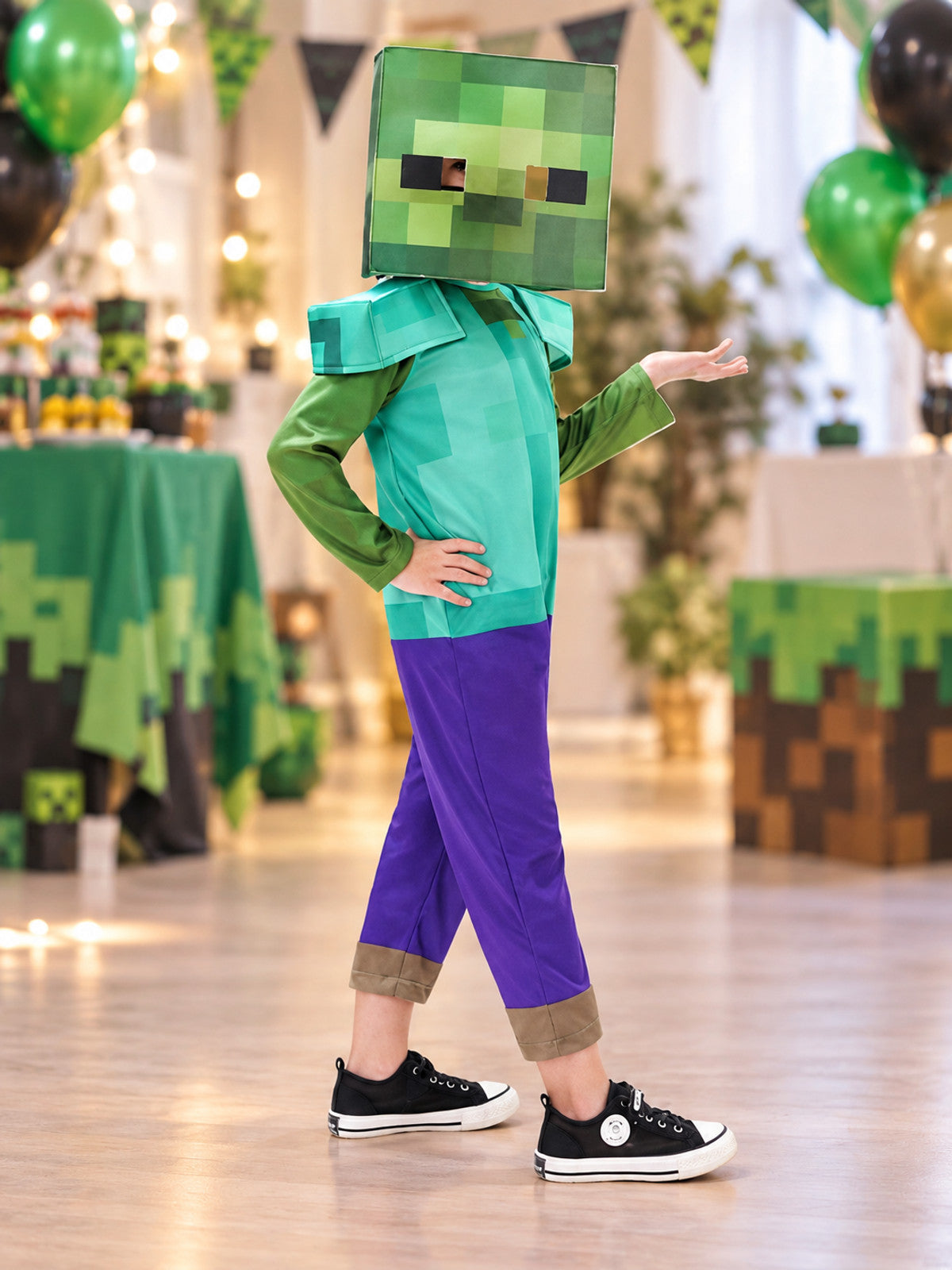 Pixel-Style Carnival Costume with Square Mask