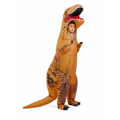 Brown Tyrannosaurus Costume with Open Mouth on-model front view