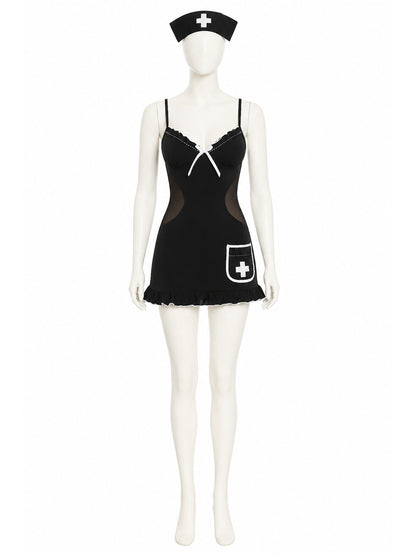 Short nurse costume with a bow and mesh panels on the sides Costume Accessories detail