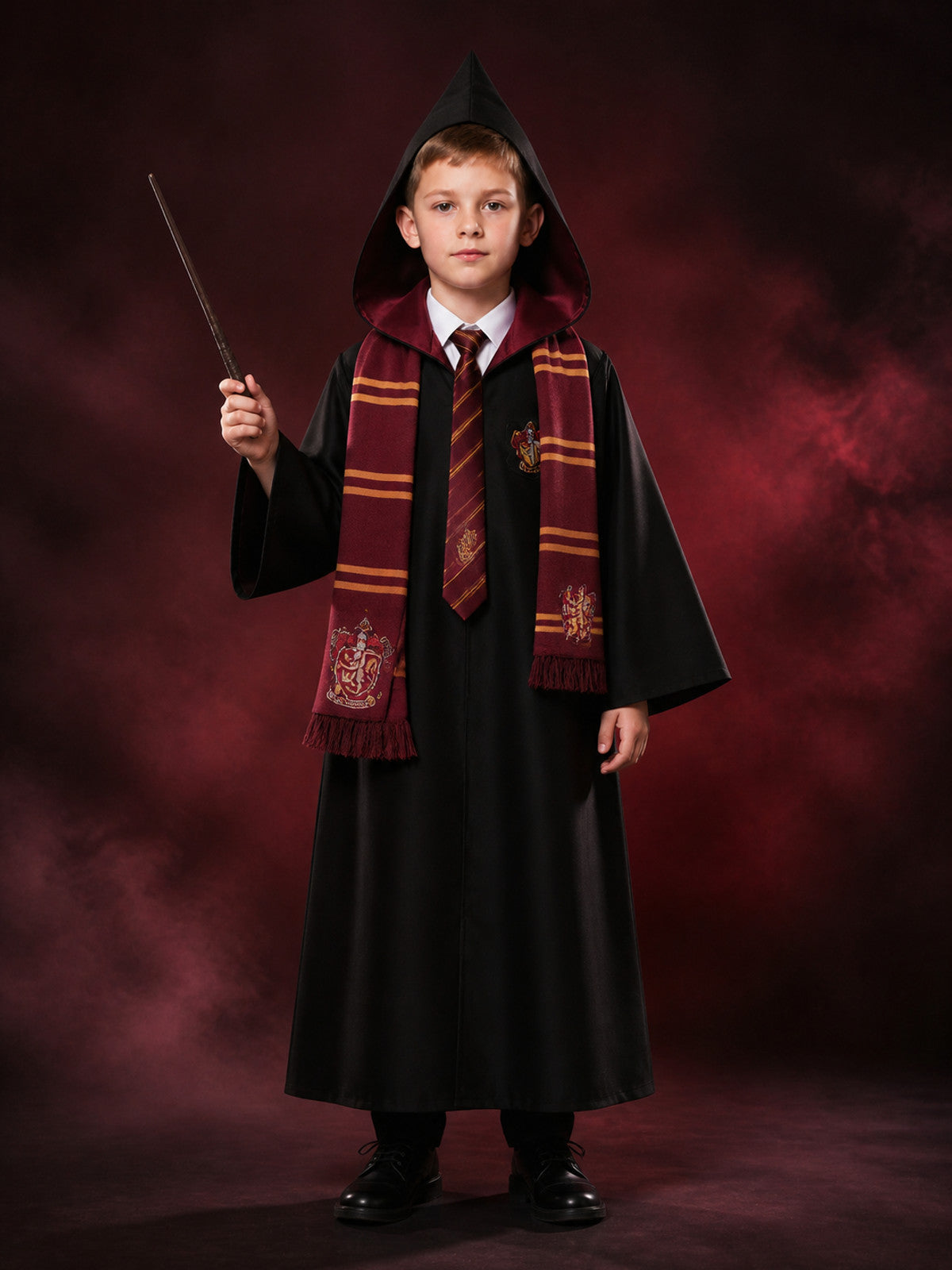 Academy Wizard Hooded Robe Costume Set With Tie, Scarf, Shirt And Wand main product view
