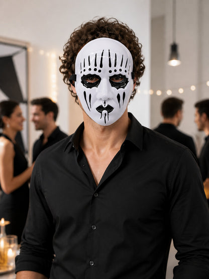 White Halloween Mask with Black Decorations for Cosplay