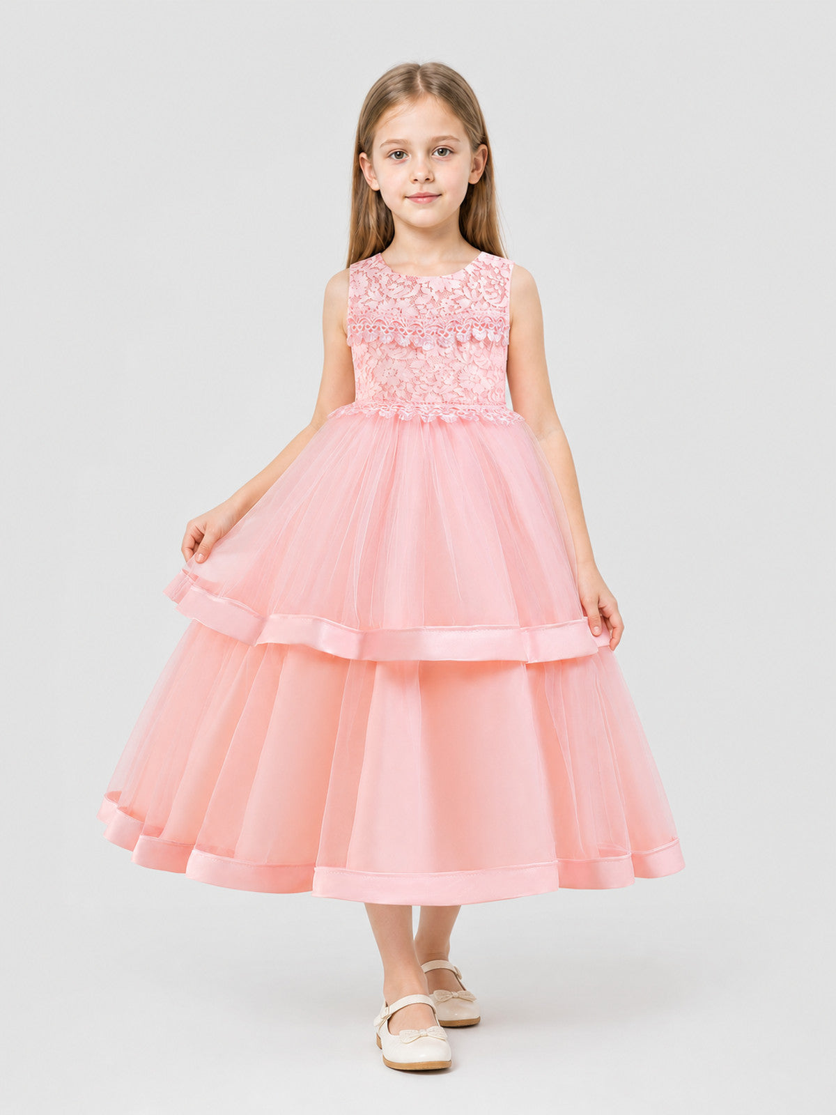 Girls’ Long Princess Dress with Lace and Tulle product detail