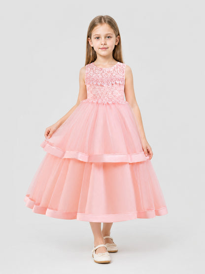Girls’ Long Princess Dress with Lace and Tulle product detail