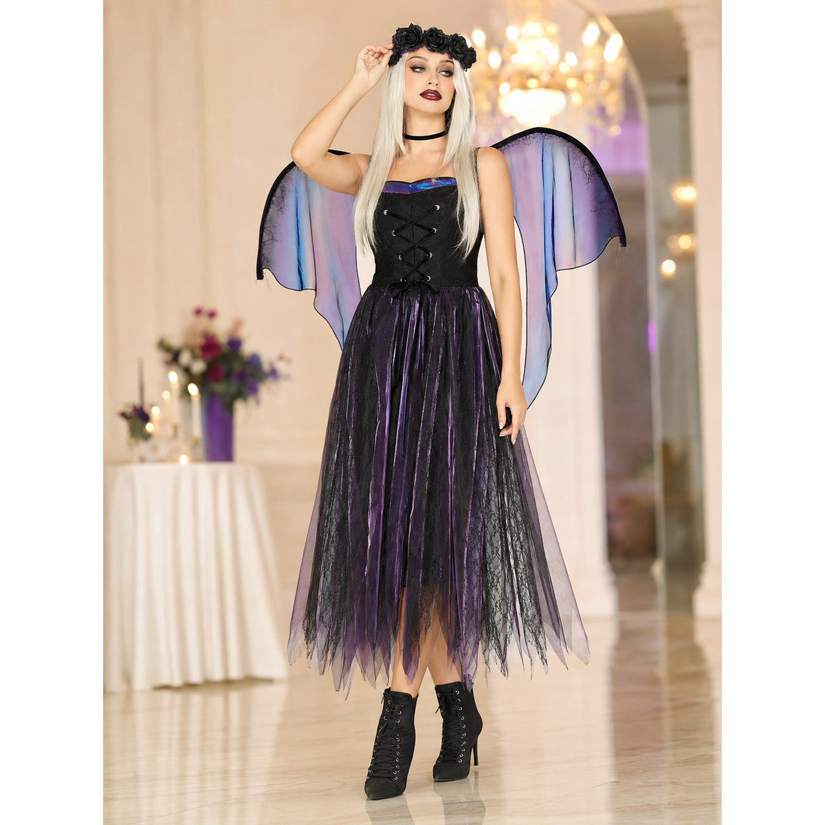 Gothic Dress with Wings and Pointed Hem
