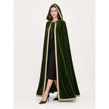Green hooded carnival cloak, trim lifestyle