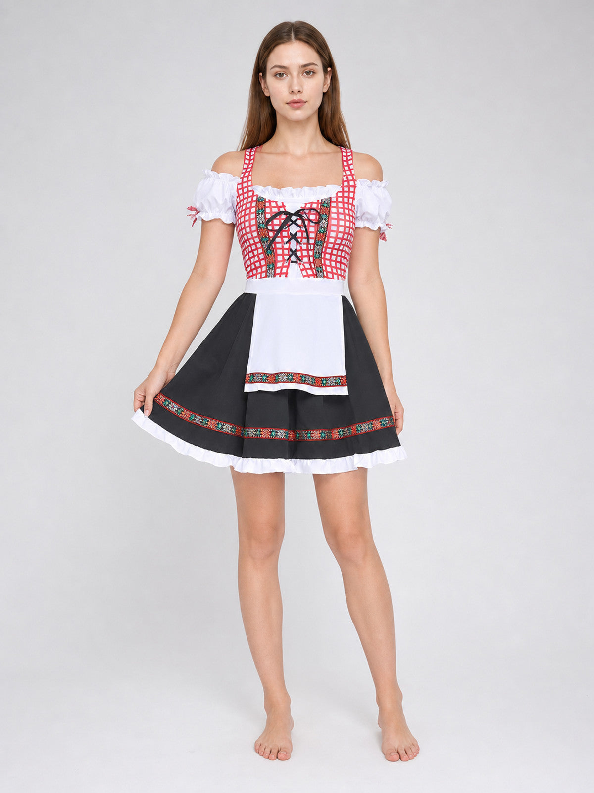 Ethnic Dress with Apron, Lacing, and Full Skirt