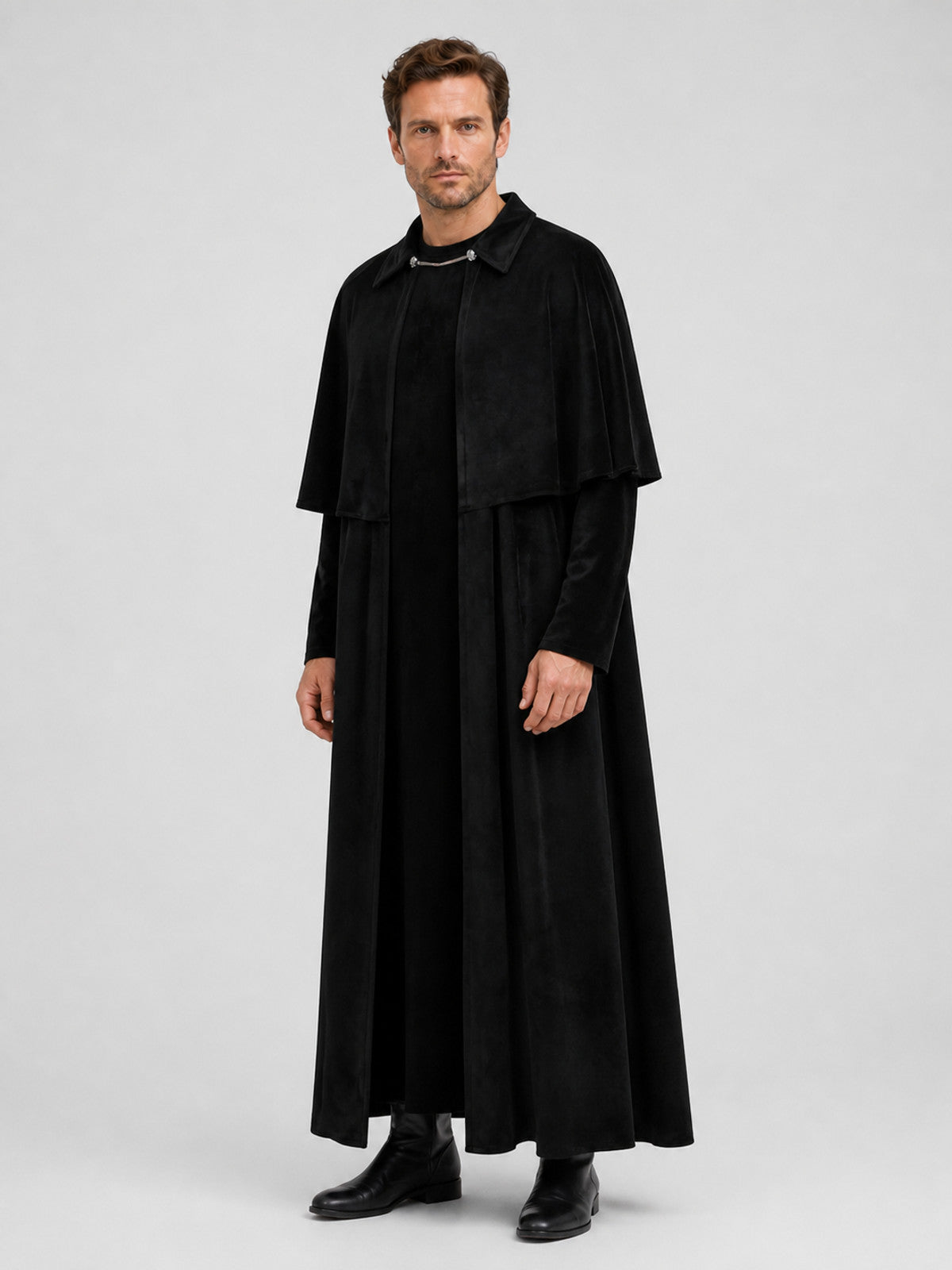 Black Cape Cloak with Collar and Closure for Cosplay