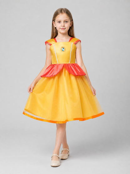 Yellow Princess Dress with Full Skirt and Brooch Costume Dresses detail