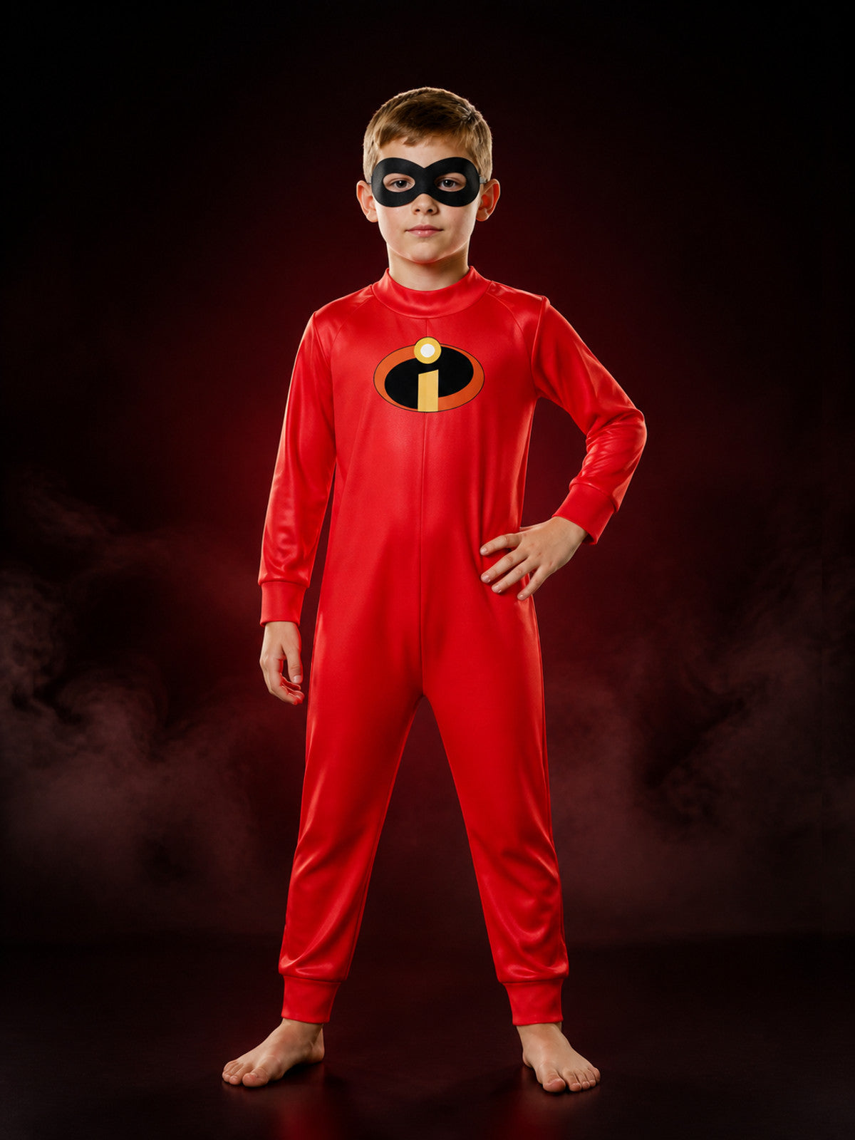 Kids Superhero Costume Set, Red Yellow Black Character Bodysuit with Eye Mask main product view