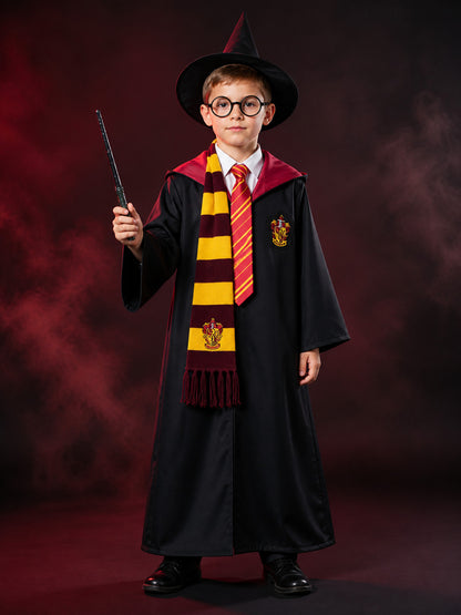 Kids Wizard Robe Costume Set with Hood, Burgundy Gold School Crest, Includes main product view