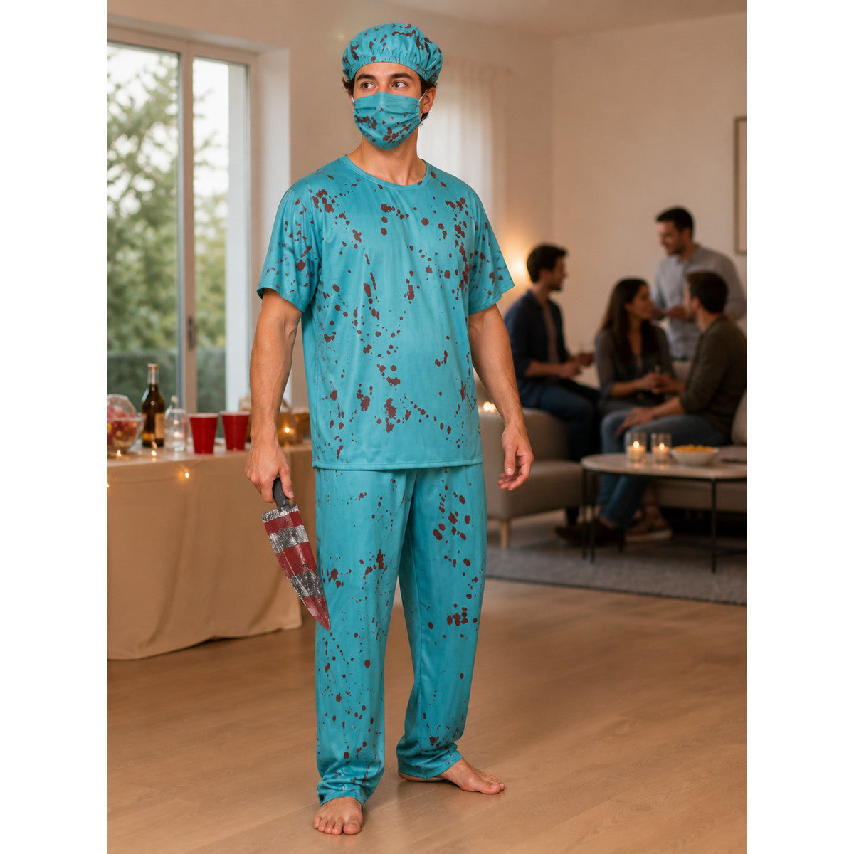 Surgeon Costume with Mask, Cap, and Knife lifestyle view