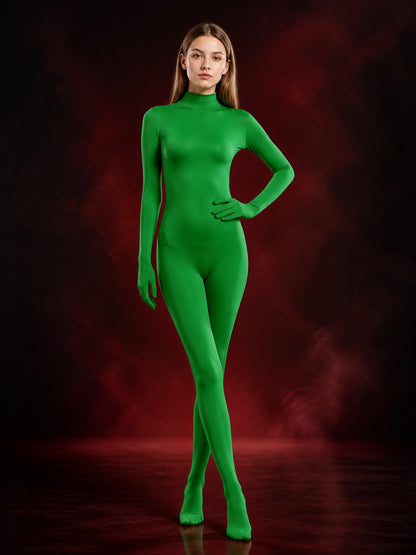 Green Full-Body Costume Jumpsuit With Integrated Hands And Feet main product view