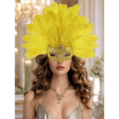 Carnival Mask with Yellow Feathers and Glitter lifestyle