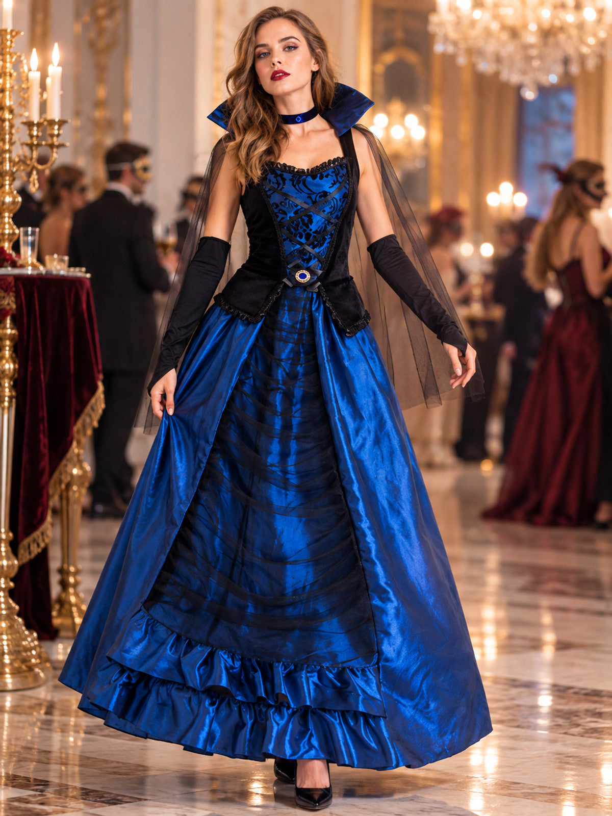 Vampire Costume with Dress, Cape, and Gloves