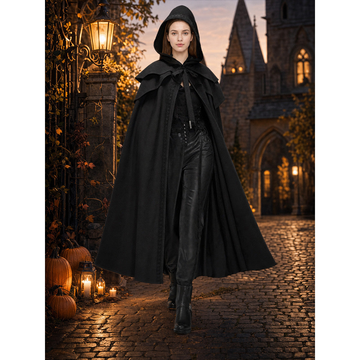 Black Gothic Hooded Cloak in Medieval Style