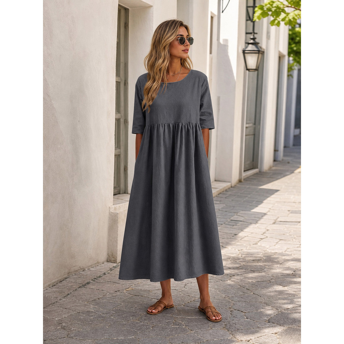 Plus-Size Women's Long Loose-Fit Dress lifestyle