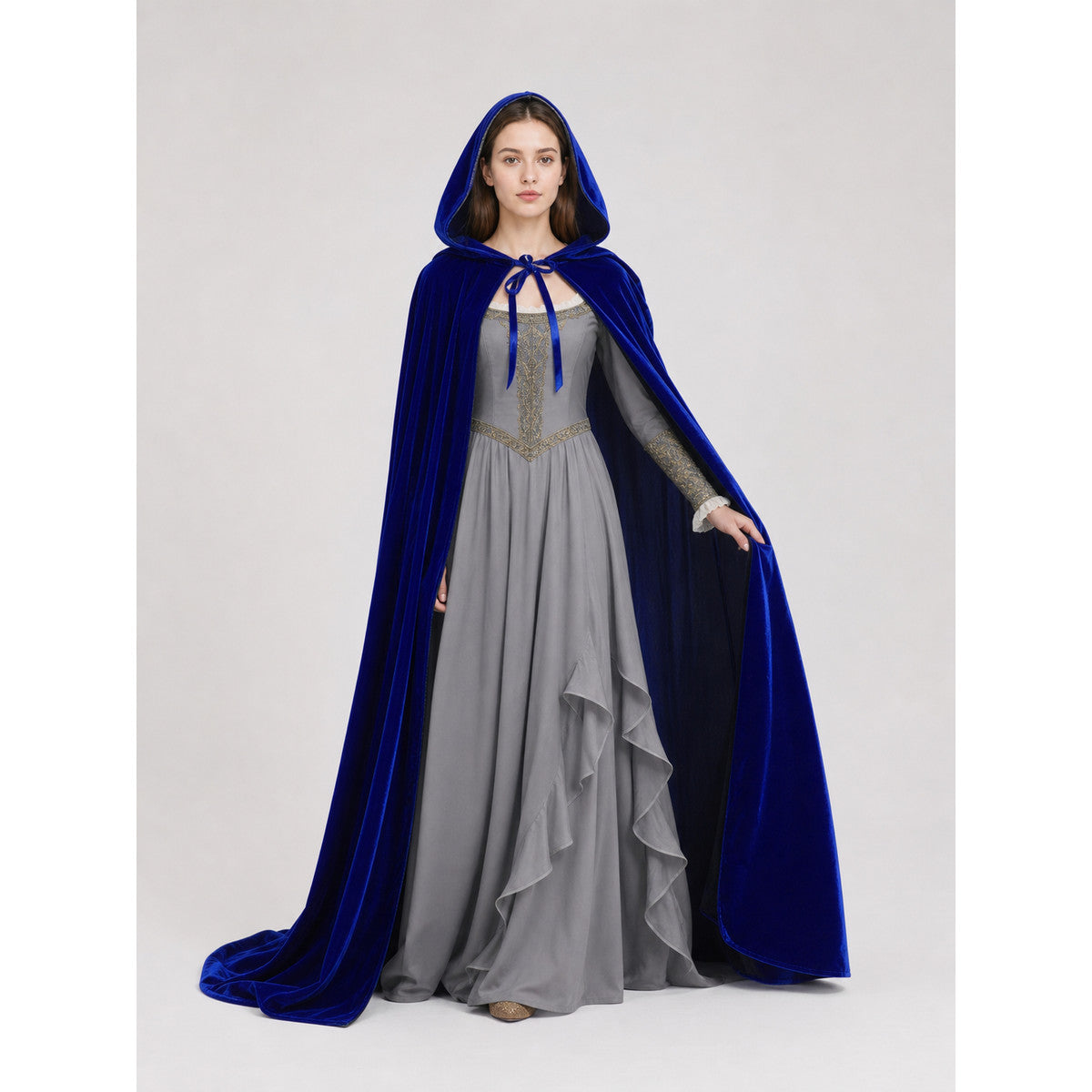 Long Blue Hooded Carnival Cape