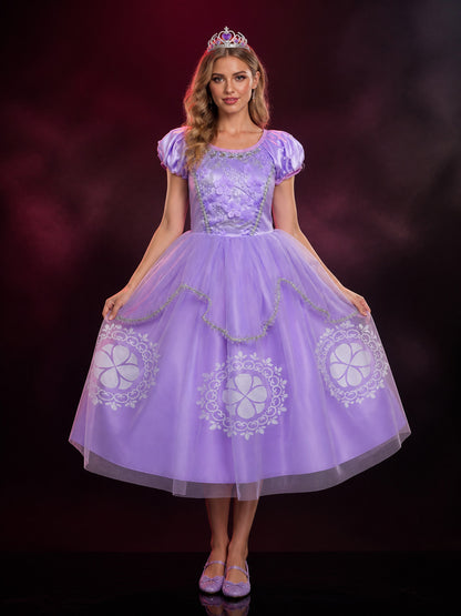 Sofia Princess Costume Set for Girls, White Purple Puffy Dress with Crown and main product view