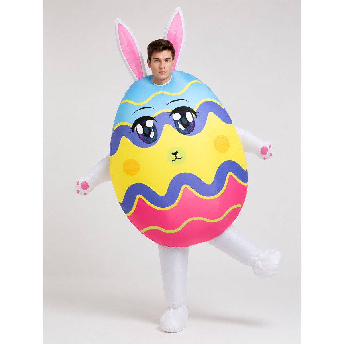 Inflatable Rabbit Egg Bodysuit Costume, Cartoon Striped Animal Outfit with Long main product view