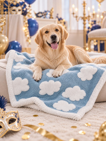 Blue Pet Blanket with White Clouds lifestyle view