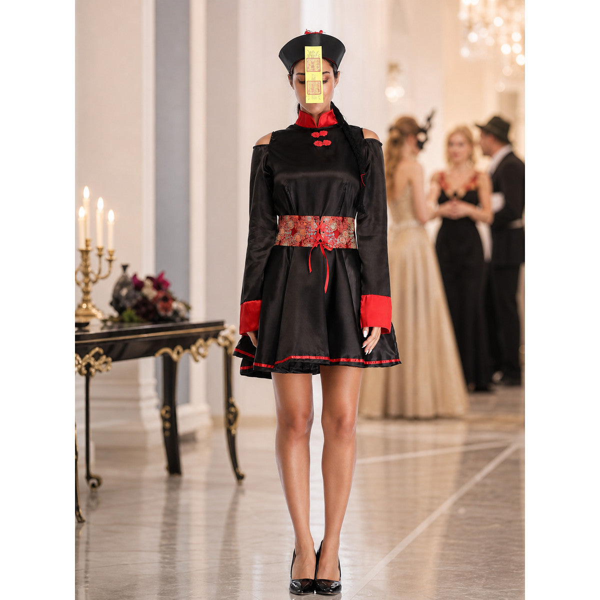 Chinese Stage Costume with Red Belt and Hat lifestyle