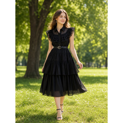 Black Gothic Dress with Mesh and Belt lifestyle view