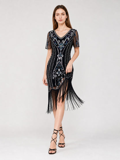 1920s-Style Sequin Dress with Fringe Costume Dresses detail