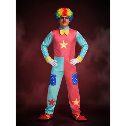 Adult Clown Costume Set, Red and Blue Star Print Bodysuit with Bow Tie for lifestyle