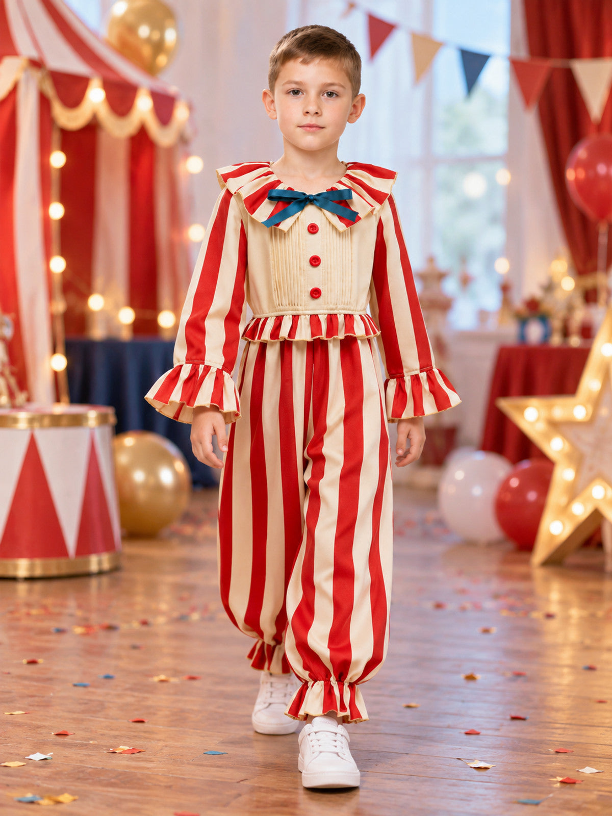 Kids' Striped Carnival Jumpsuit Costume with Bow