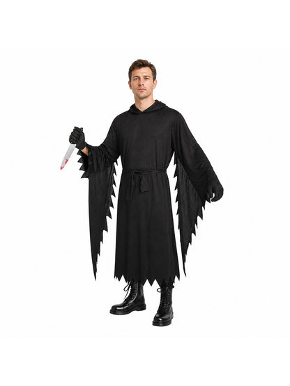 Scream Costume with Hood and Mask, Black Tattered Cloak