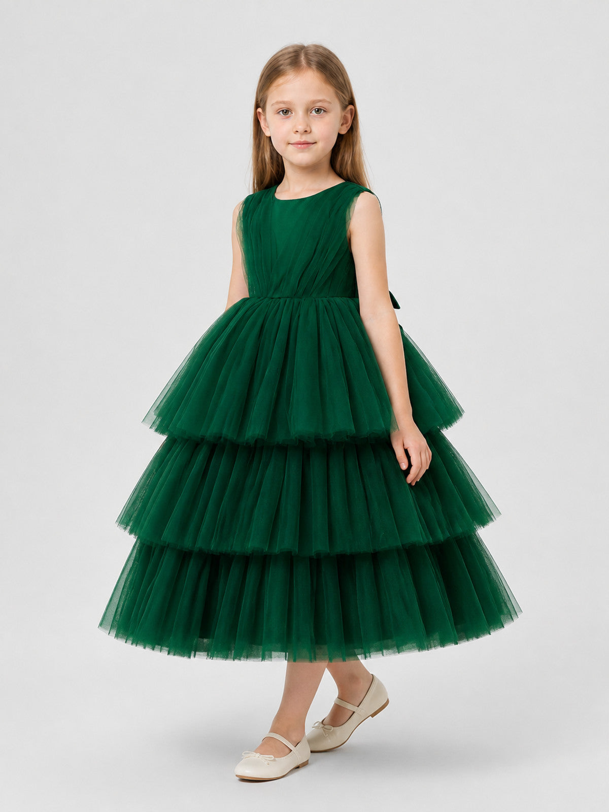 Formal Dress with Full Tulle Skirt, Dark Green
