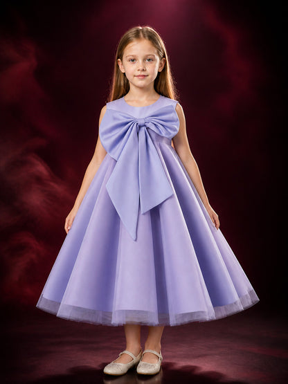 Girls' Light Purple Princess Flower Girl Dress, Sleeveless Layered Tulle Skirt main product view
